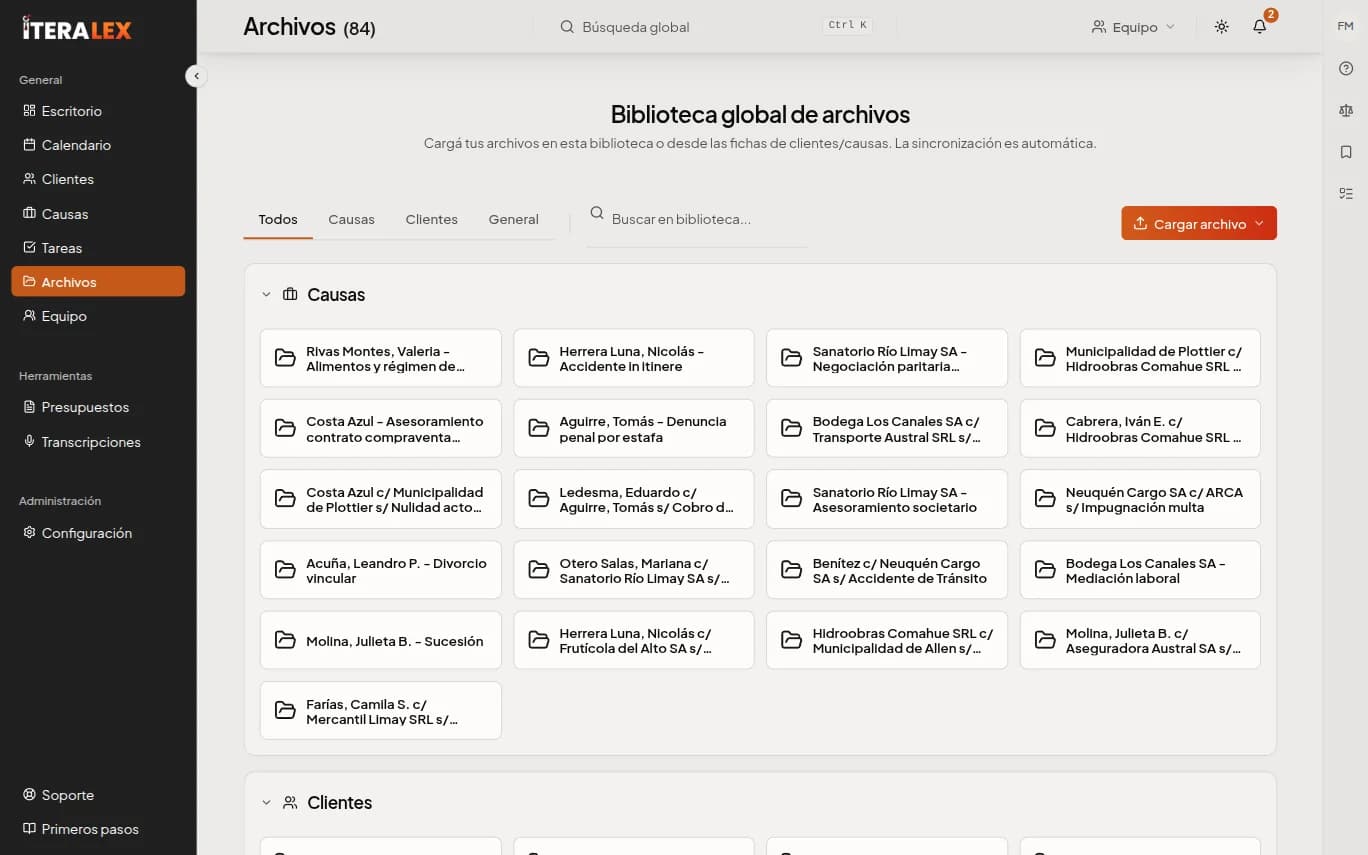 Biblioteca de archivos del estudio en ÍTERA Lex