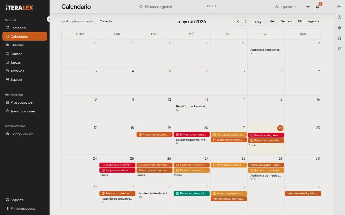 Calendario integrado con Google Calendar